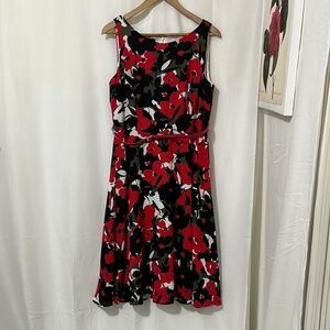Nine West Red and Black Floral Sleeveless Dress a190